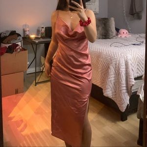 PLT Rose Strappy Satin Cowl Midi Dress